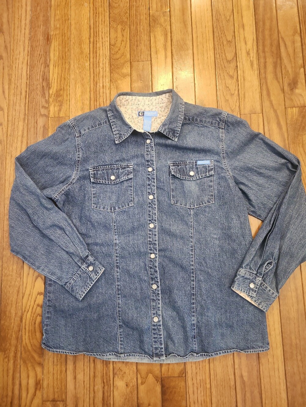 Vtg Duck Head Shirt Women L Blue Denim Jean Pearl Snap Western Rodeo Cowgirl